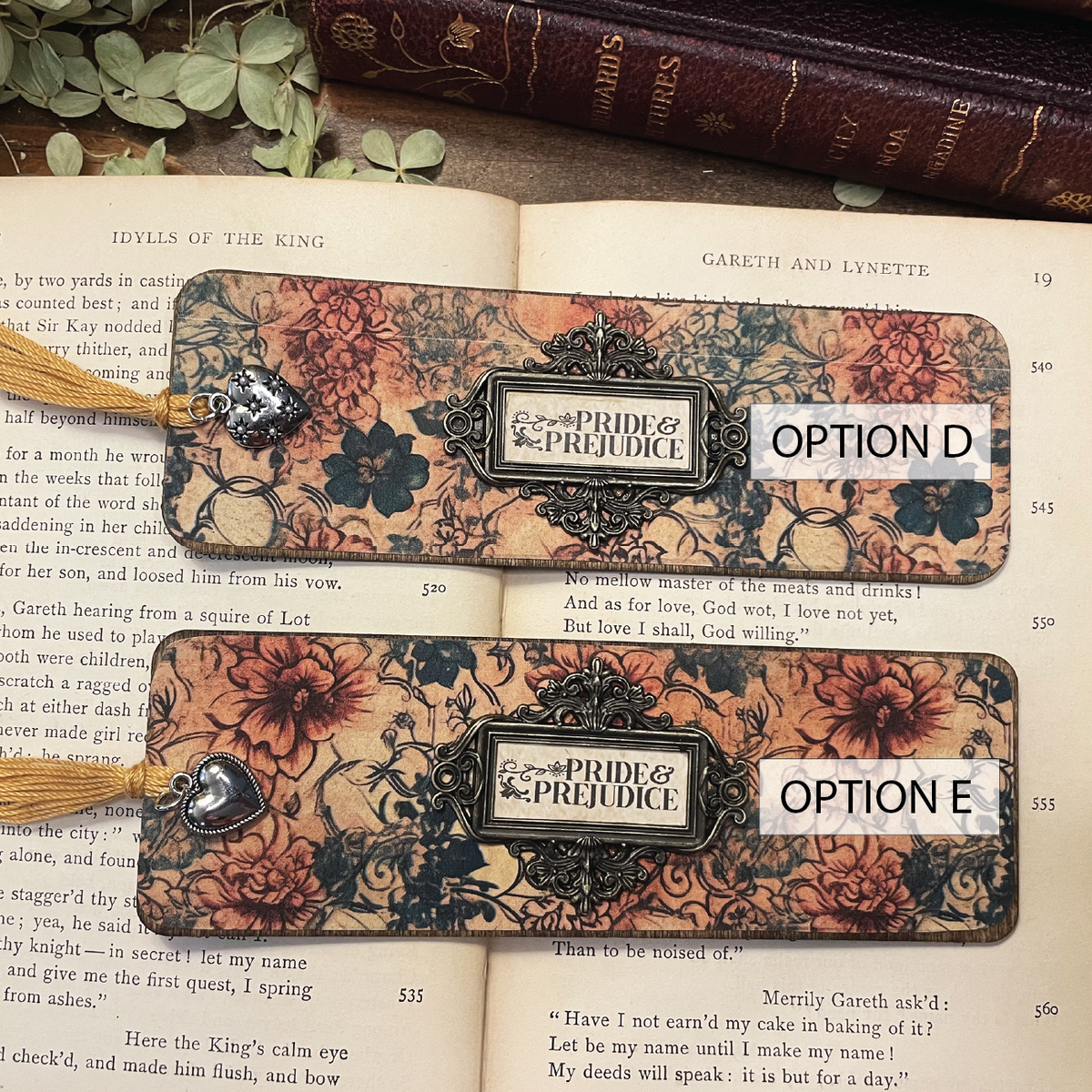 Pride and Prejudice Bookmark: Handmade Wood Bookmark with Tassel and Charm