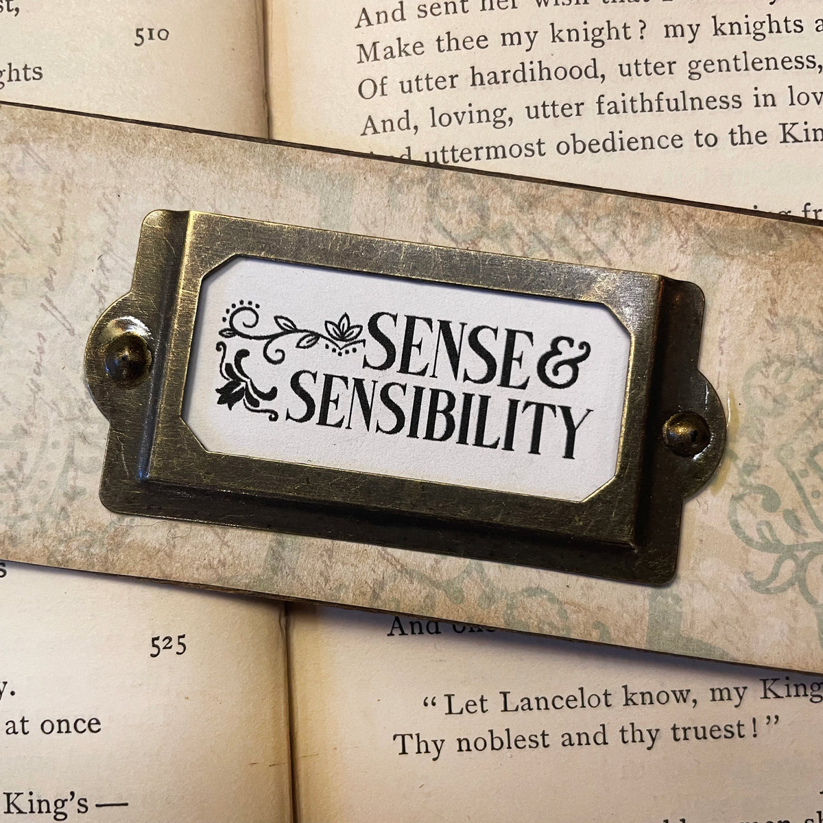 Sense and Sensibility Bookmark: Handmade Wood Bookmark with Tassel and Charm