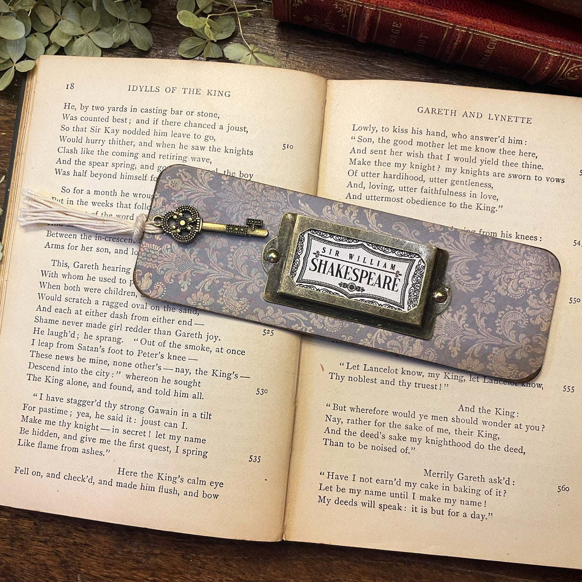 Shakespeare Bookmark: Handmade Wood Bookmark with Tassel and Charm