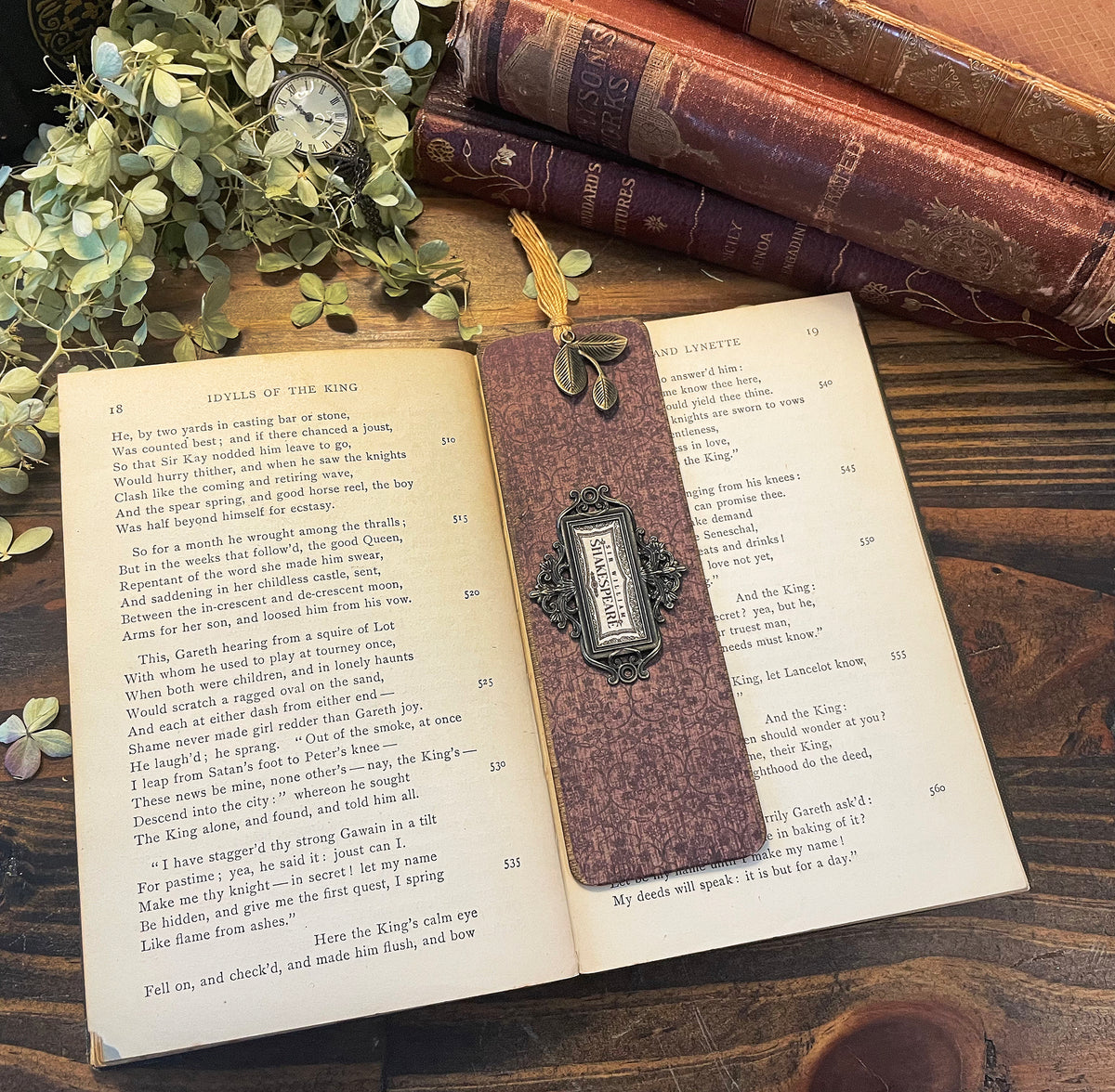 Shakespeare Bookmark: Handmade Wood Bookmark with Tassel and Charm