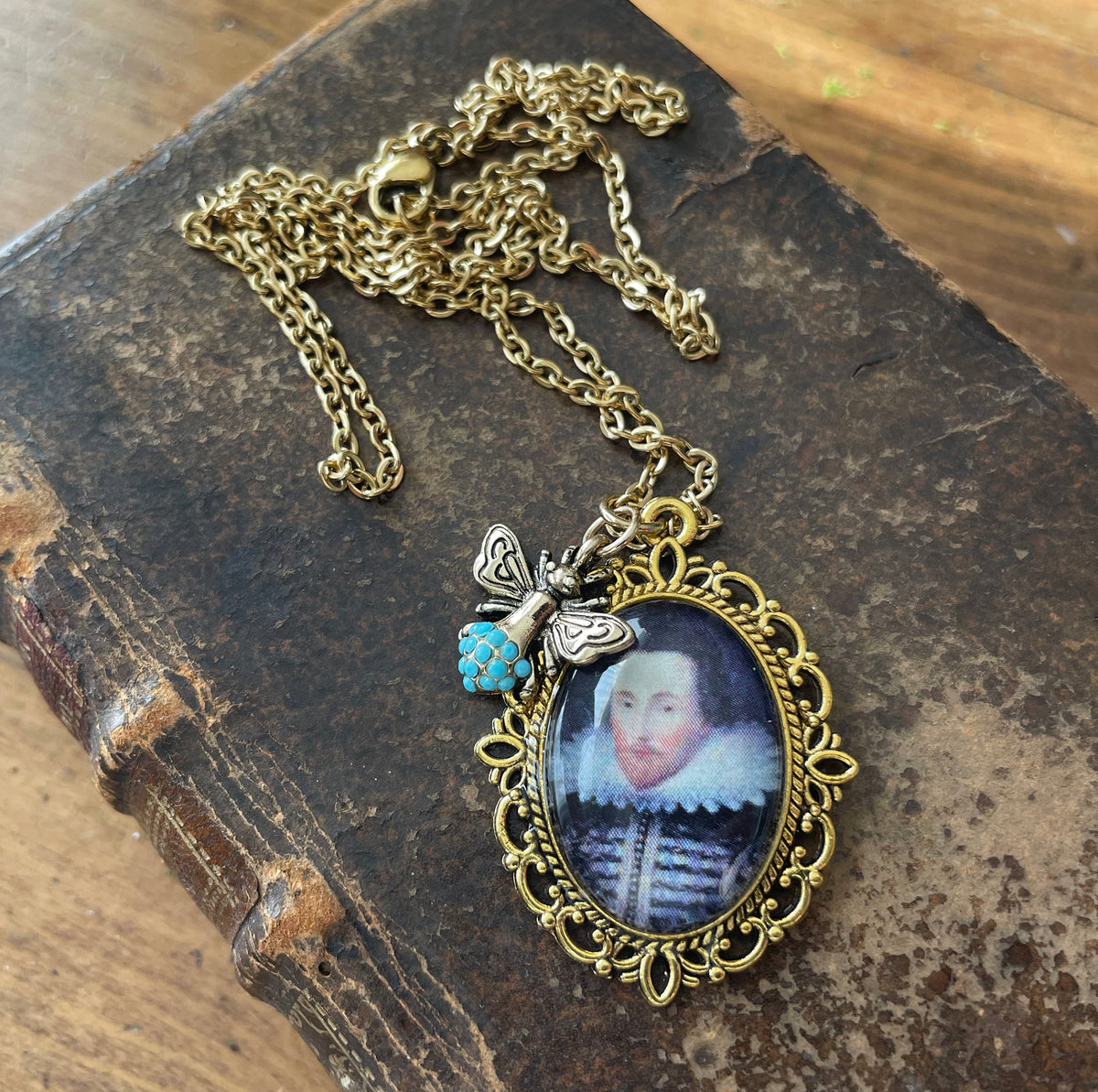 Shakespeare Pendant Necklace, Gold Necklace, Portrait Necklace, 20” gold chain