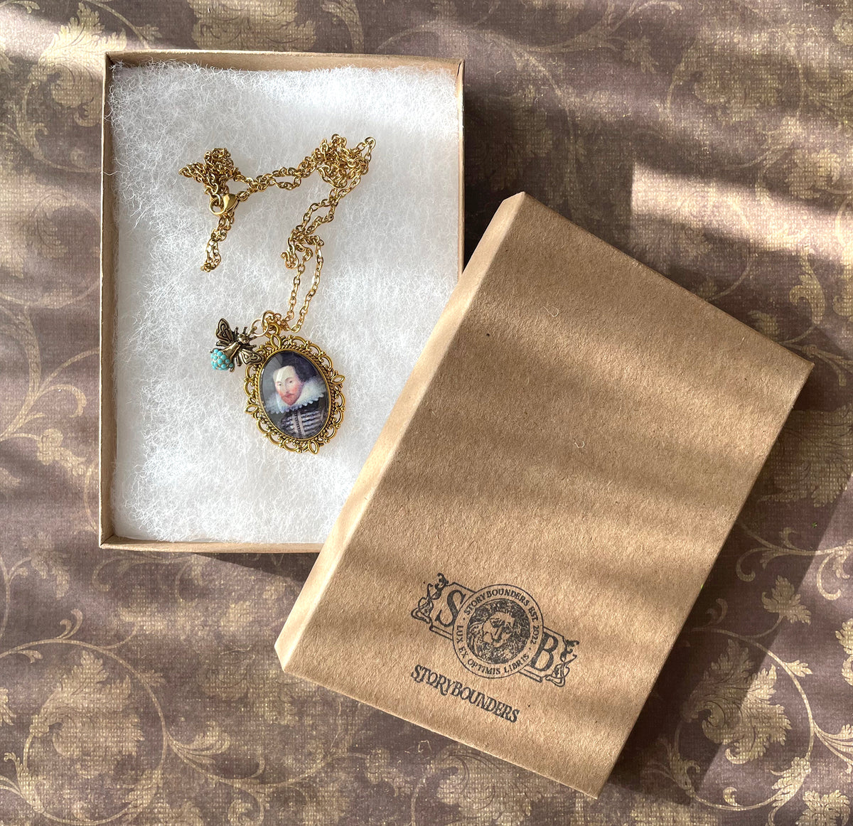 Shakespeare Pendant Necklace, Gold Necklace, Portrait Necklace, 20” gold chain