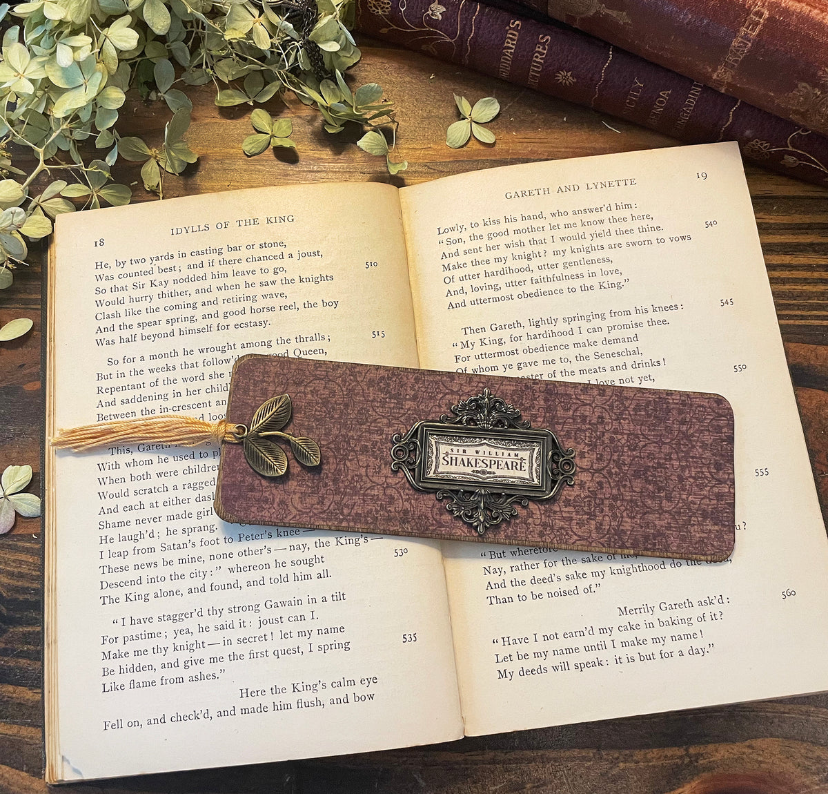 Shakespeare Bookmark: Handmade Wood Bookmark with Tassel and Charm