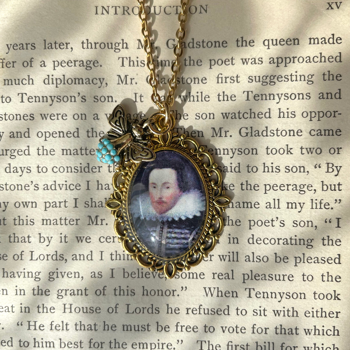 Shakespeare Pendant Necklace, Gold Necklace, Portrait Necklace, 20” gold chain