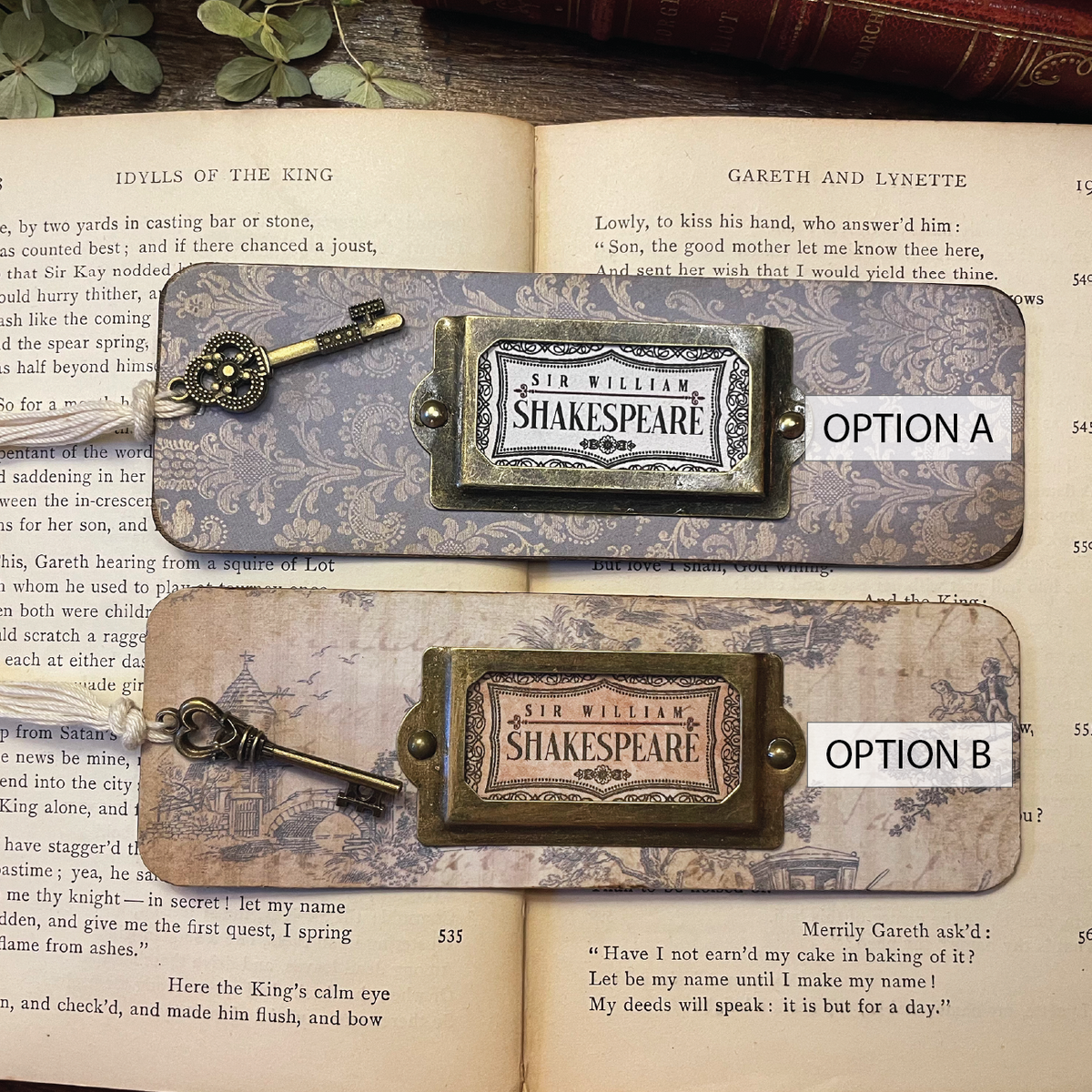 Shakespeare Bookmark: Handmade Wood Bookmark with Tassel and Charm