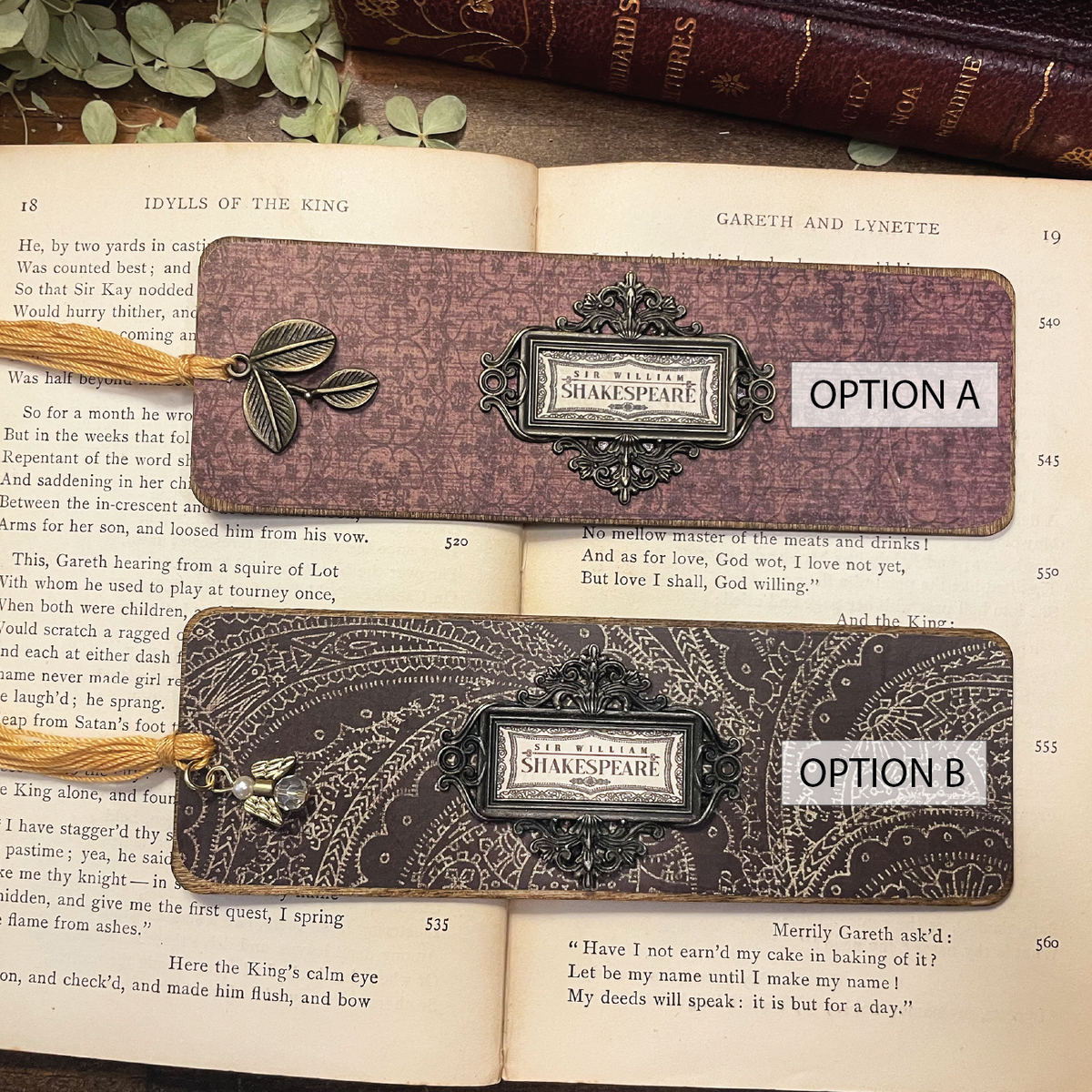 Shakespeare Bookmark: Handmade Wood Bookmark with Tassel and Charm