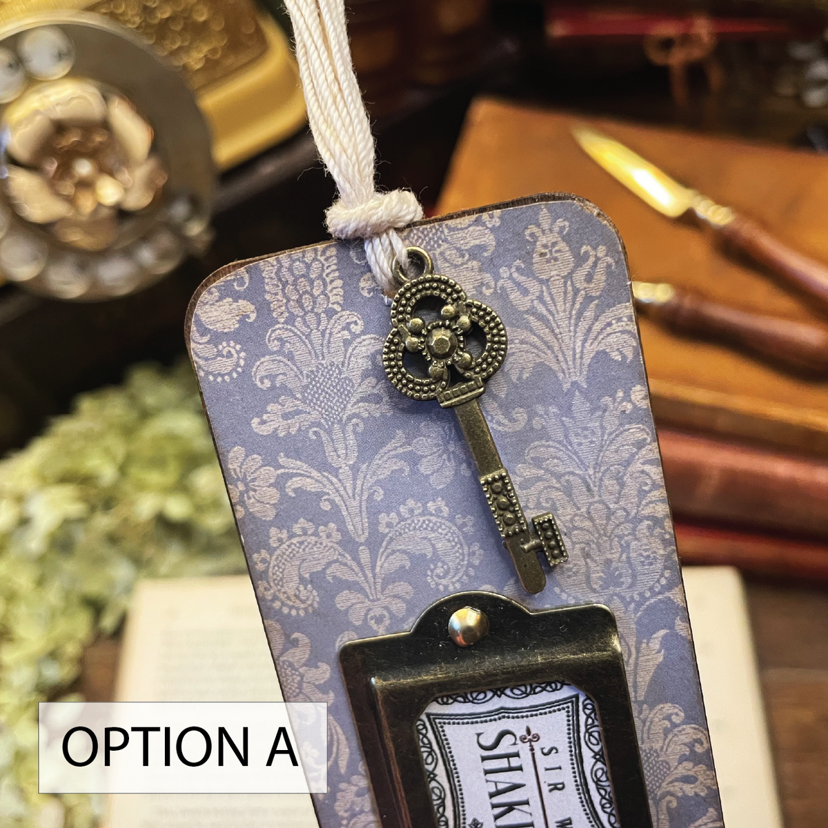 Shakespeare Bookmark: Handmade Wood Bookmark with Tassel and Charm
