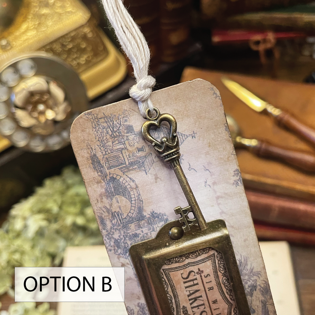 Shakespeare Bookmark: Handmade Wood Bookmark with Tassel and Charm