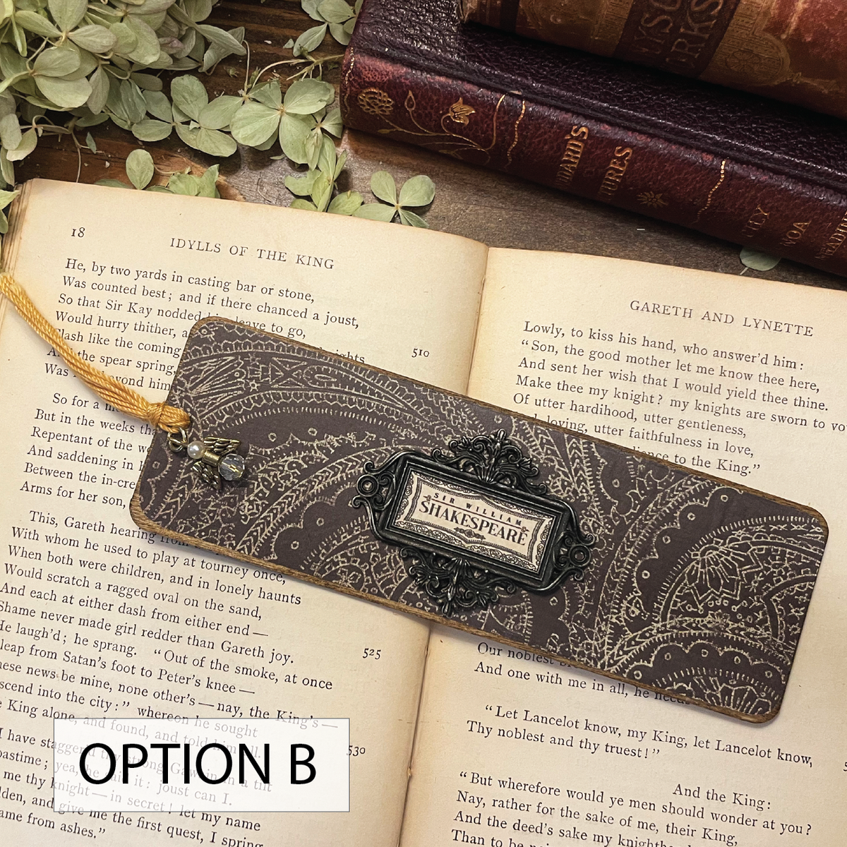 Shakespeare Bookmark: Handmade Wood Bookmark with Tassel and Charm