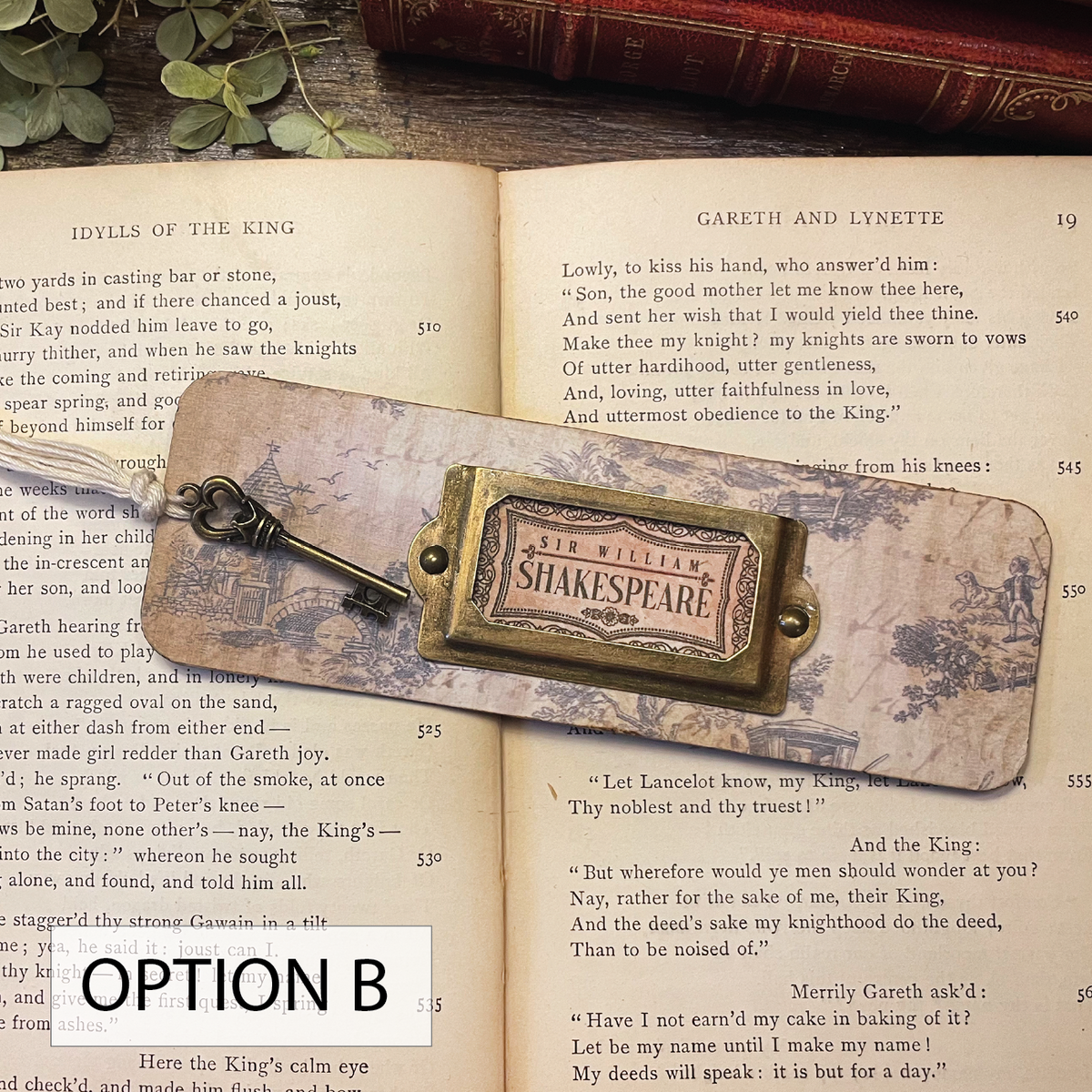 Shakespeare Bookmark: Handmade Wood Bookmark with Tassel and Charm
