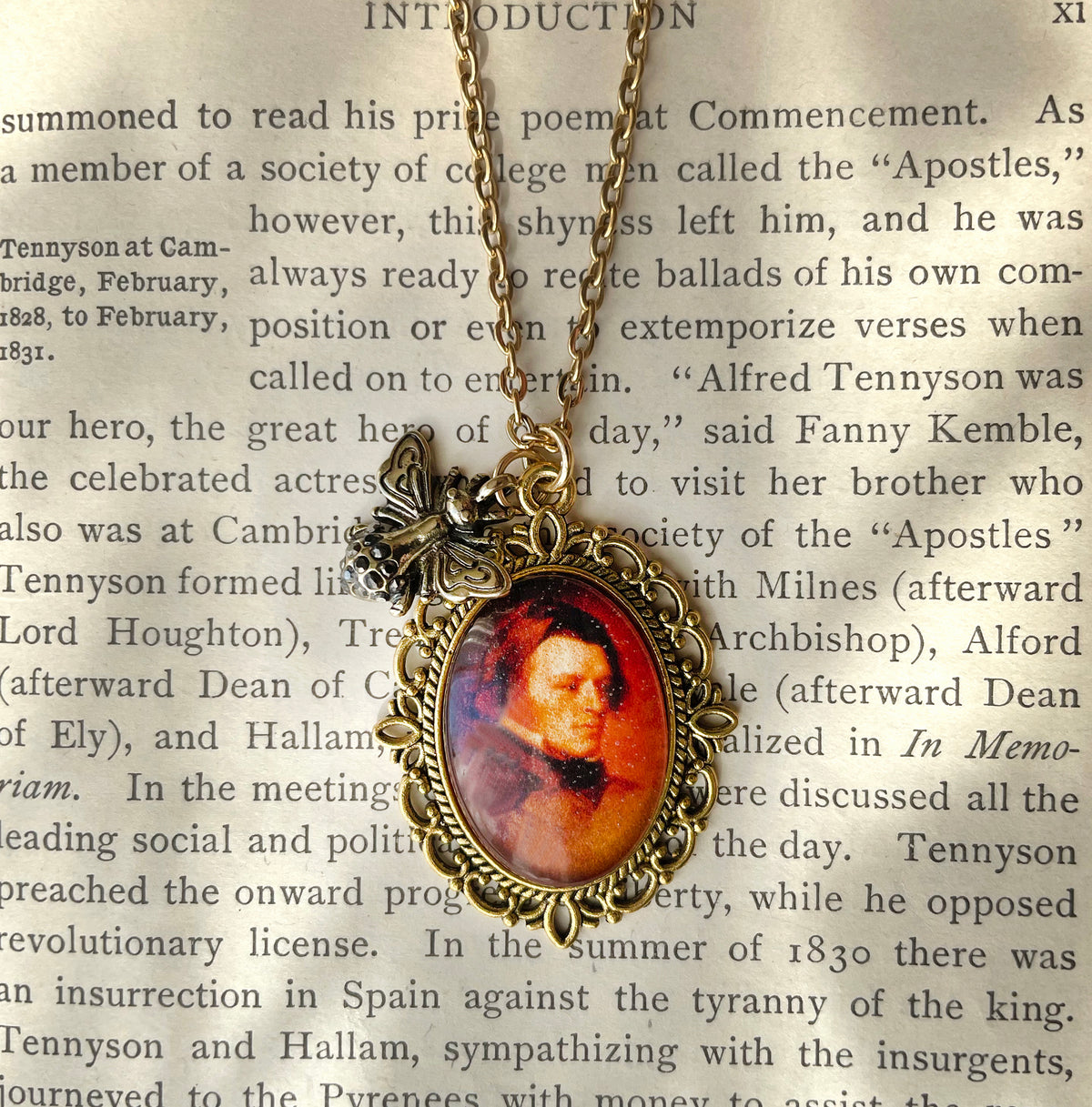 Alfred, Lord Tennyson Pendant Necklace, Gold Necklace, Portrait Necklace, 20” gold chain