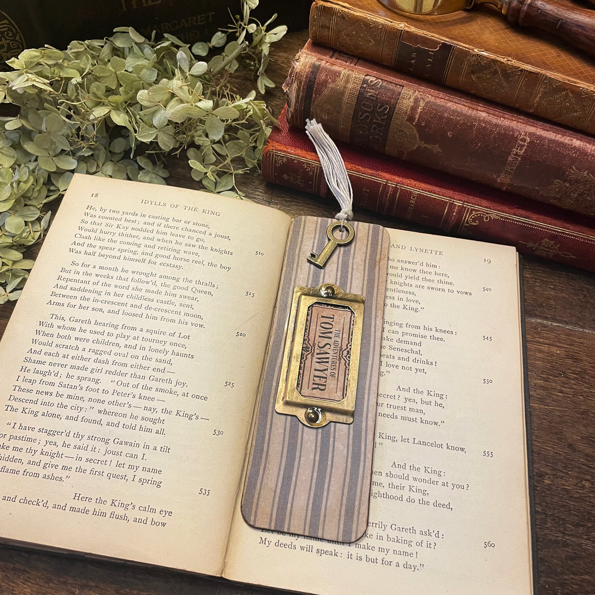 Tom Sawyer Bookmark: Handmade Wood Bookmark with Tassel and Charm