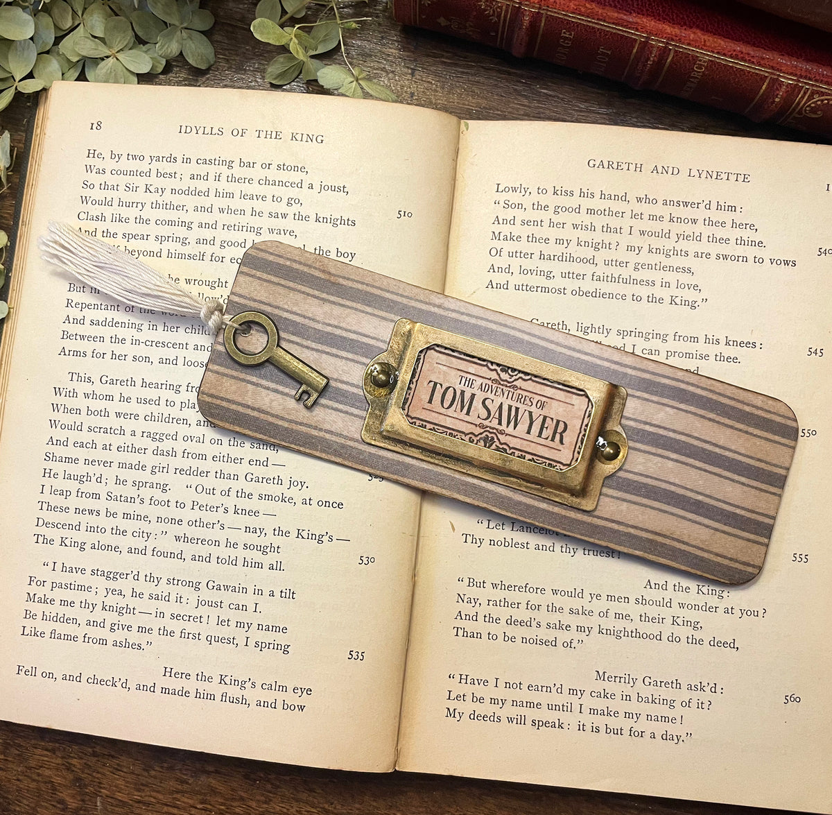 Tom Sawyer Bookmark: Handmade Wood Bookmark with Tassel and Charm