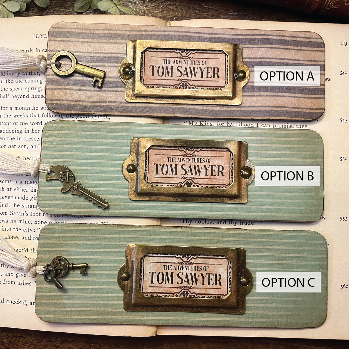 Tom Sawyer Bookmark: Handmade Wood Bookmark with Tassel and Charm