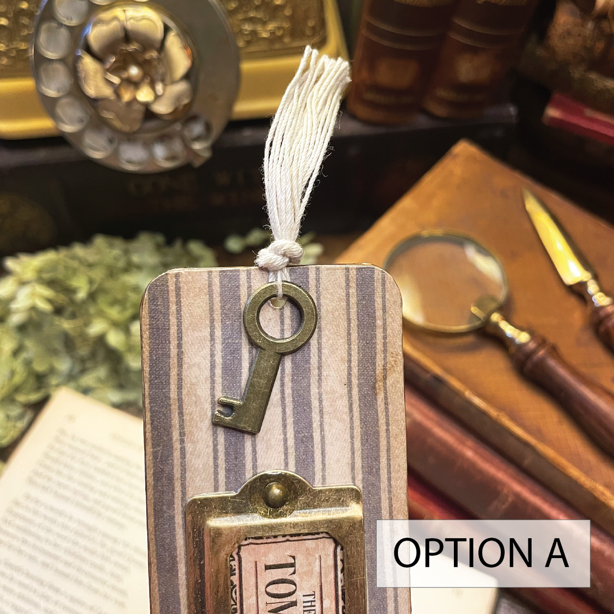 Tom Sawyer Bookmark: Handmade Wood Bookmark with Tassel and Charm