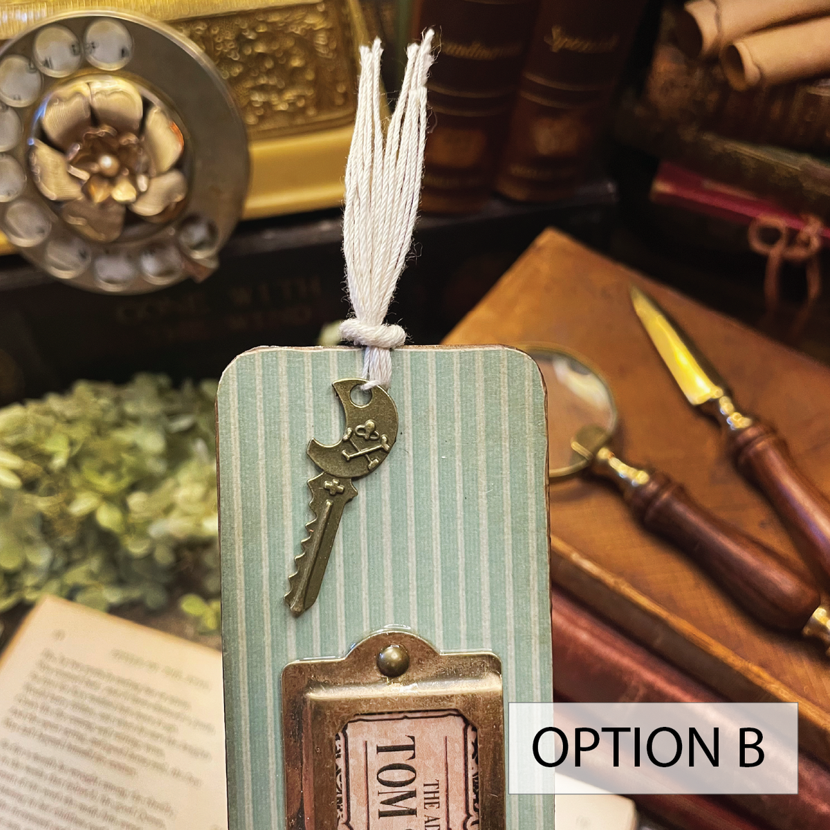 Tom Sawyer Bookmark: Handmade Wood Bookmark with Tassel and Charm