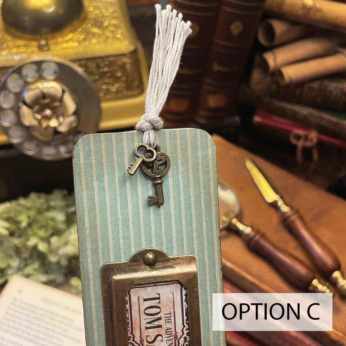 Tom Sawyer Bookmark: Handmade Wood Bookmark with Tassel and Charm