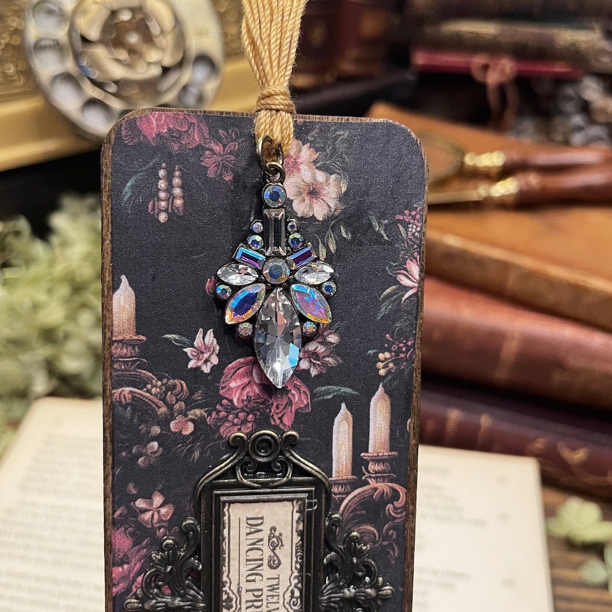 The Twelve Dancing Princesses Bookmark: Handmade Wood Bookmark with Tassel and Charm