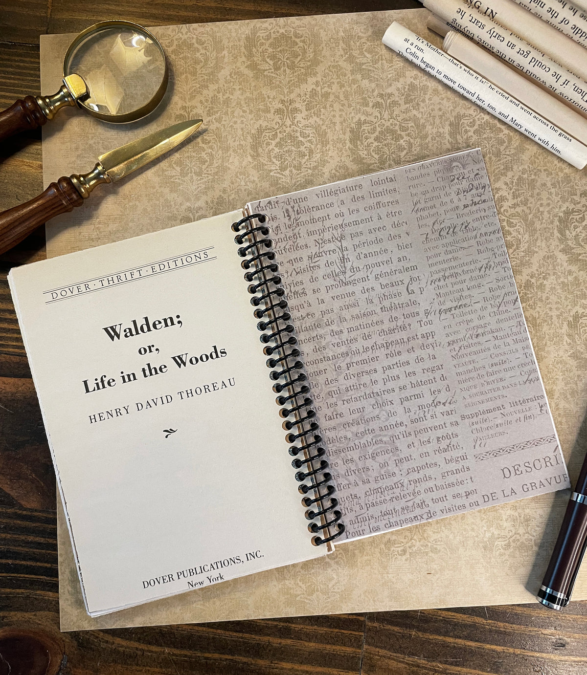 Reading Journal (“Ana Bolena Arquer” by Jules Adolphe Goupil), handmade journal featuring book pages from classic titles