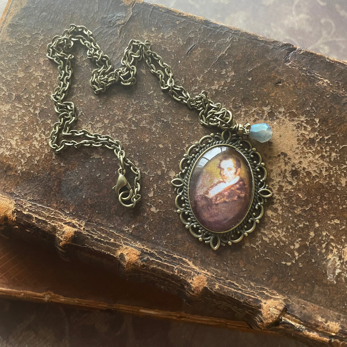 Washington Irving Pendant Necklace, Bronze Necklace, Portrait Necklace, 18” bronze chain
