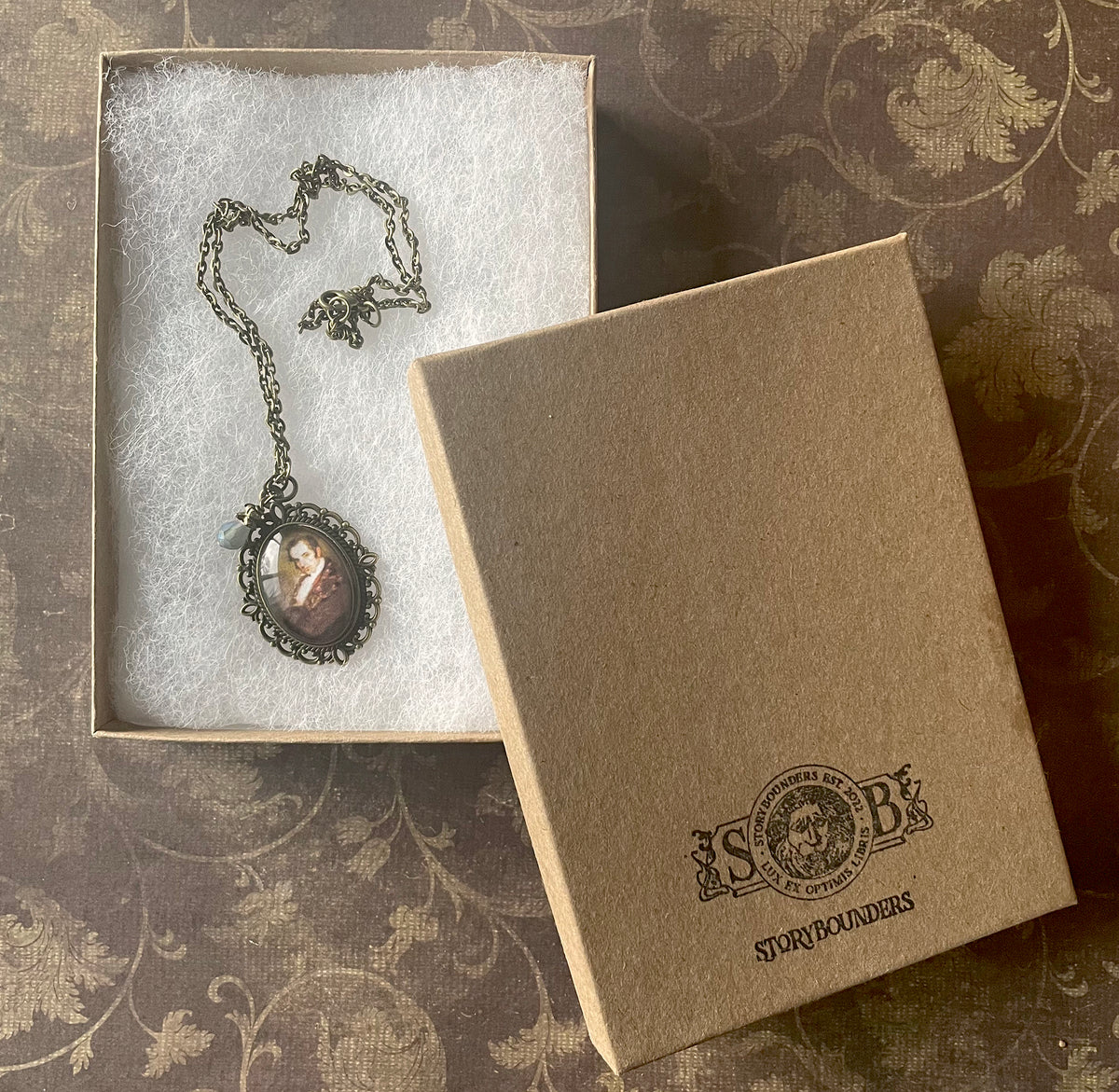 Washington Irving Pendant Necklace, Bronze Necklace, Portrait Necklace, 18” bronze chain