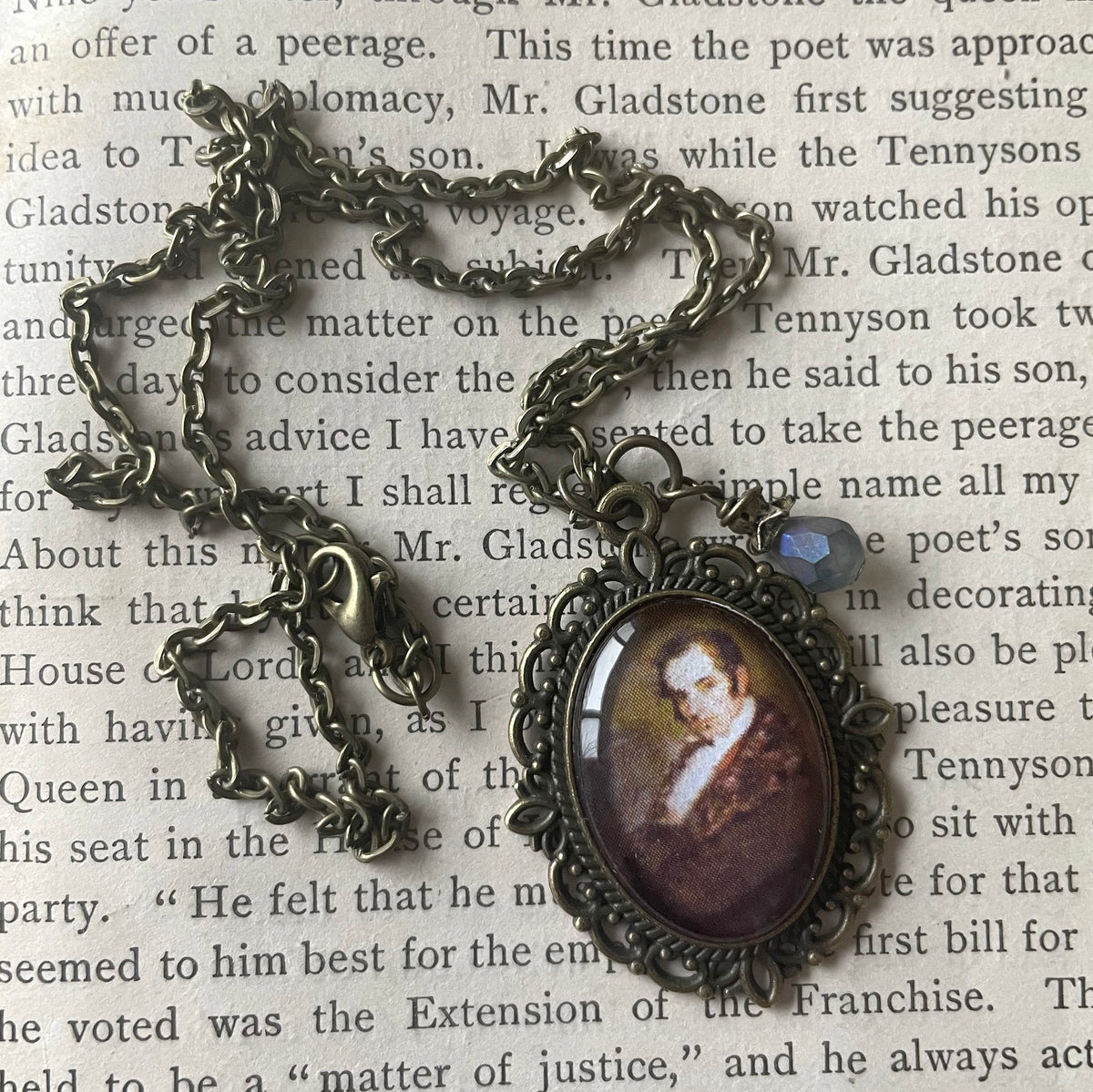 Washington Irving Pendant Necklace, Bronze Necklace, Portrait Necklace, 18” bronze chain