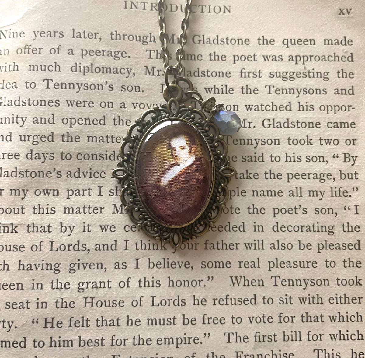 Washington Irving Pendant Necklace, Bronze Necklace, Portrait Necklace, 18” bronze chain