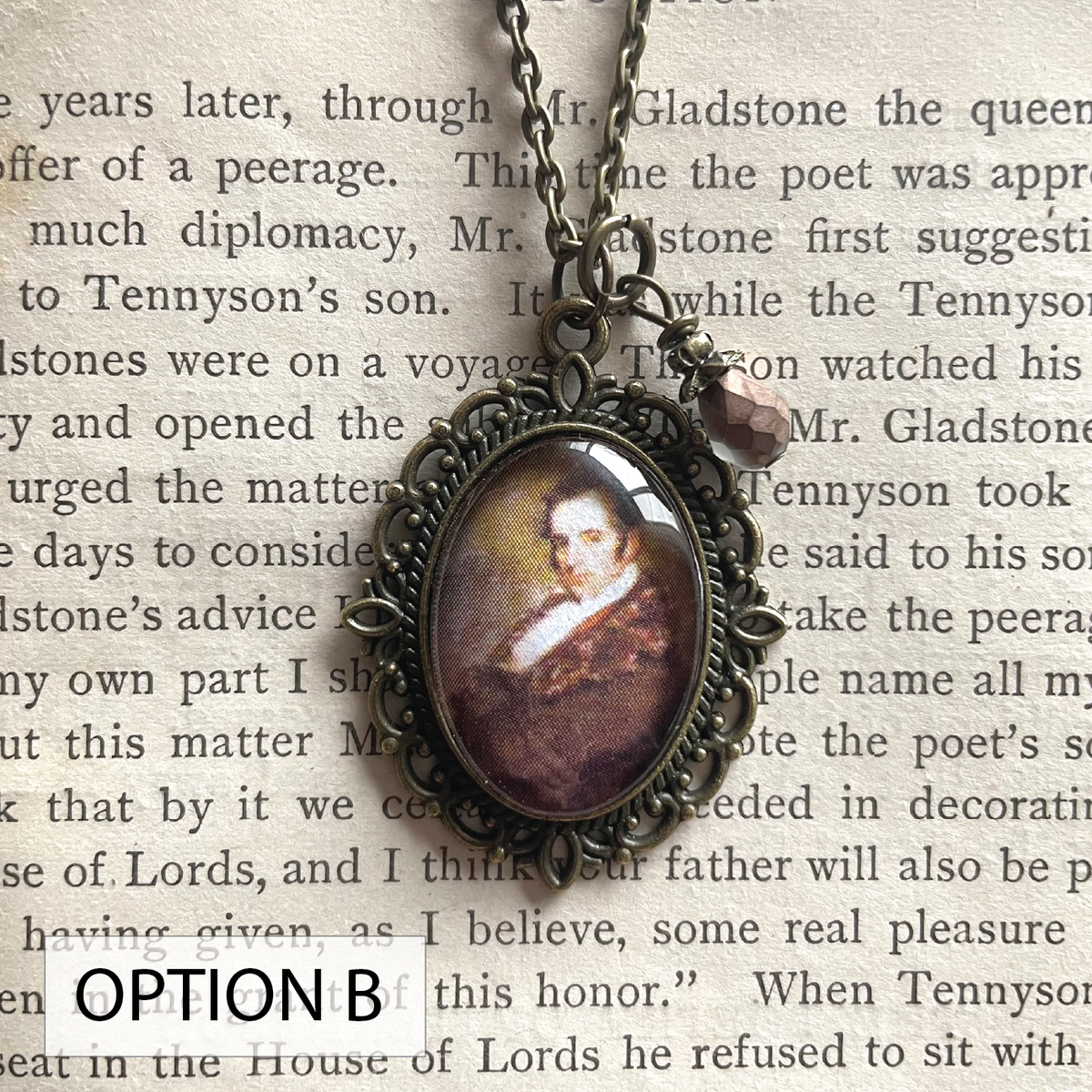 Washington Irving Pendant Necklace, Bronze Necklace, Portrait Necklace, 18” bronze chain