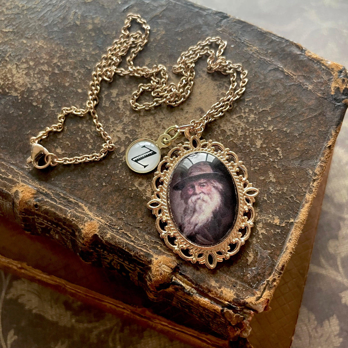 Walt Whitman Pendant Necklace, Rose Gold Necklace, Portrait Necklace, 18” rose gold chain