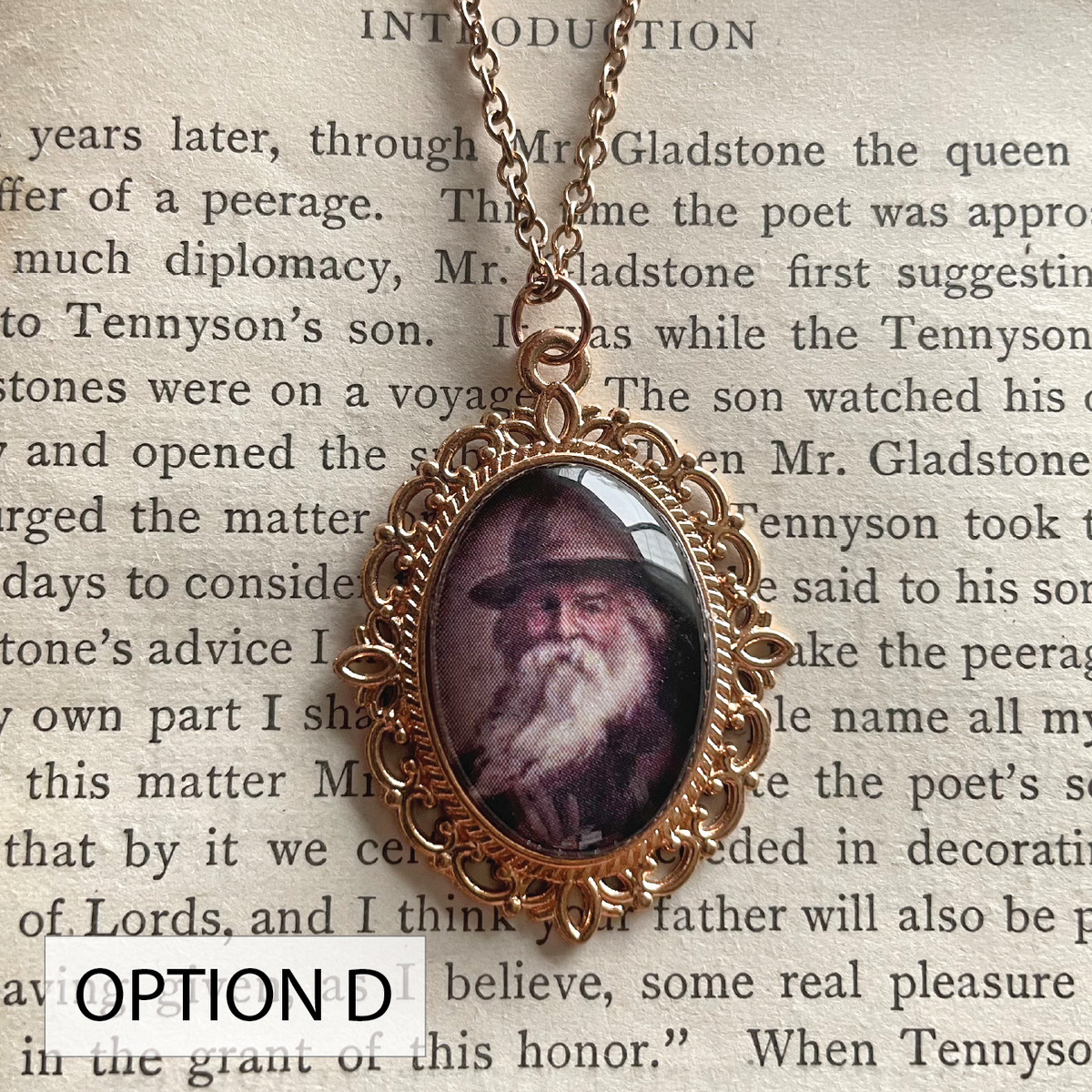 Walt Whitman Pendant Necklace, Rose Gold Necklace, Portrait Necklace, 18” rose gold chain