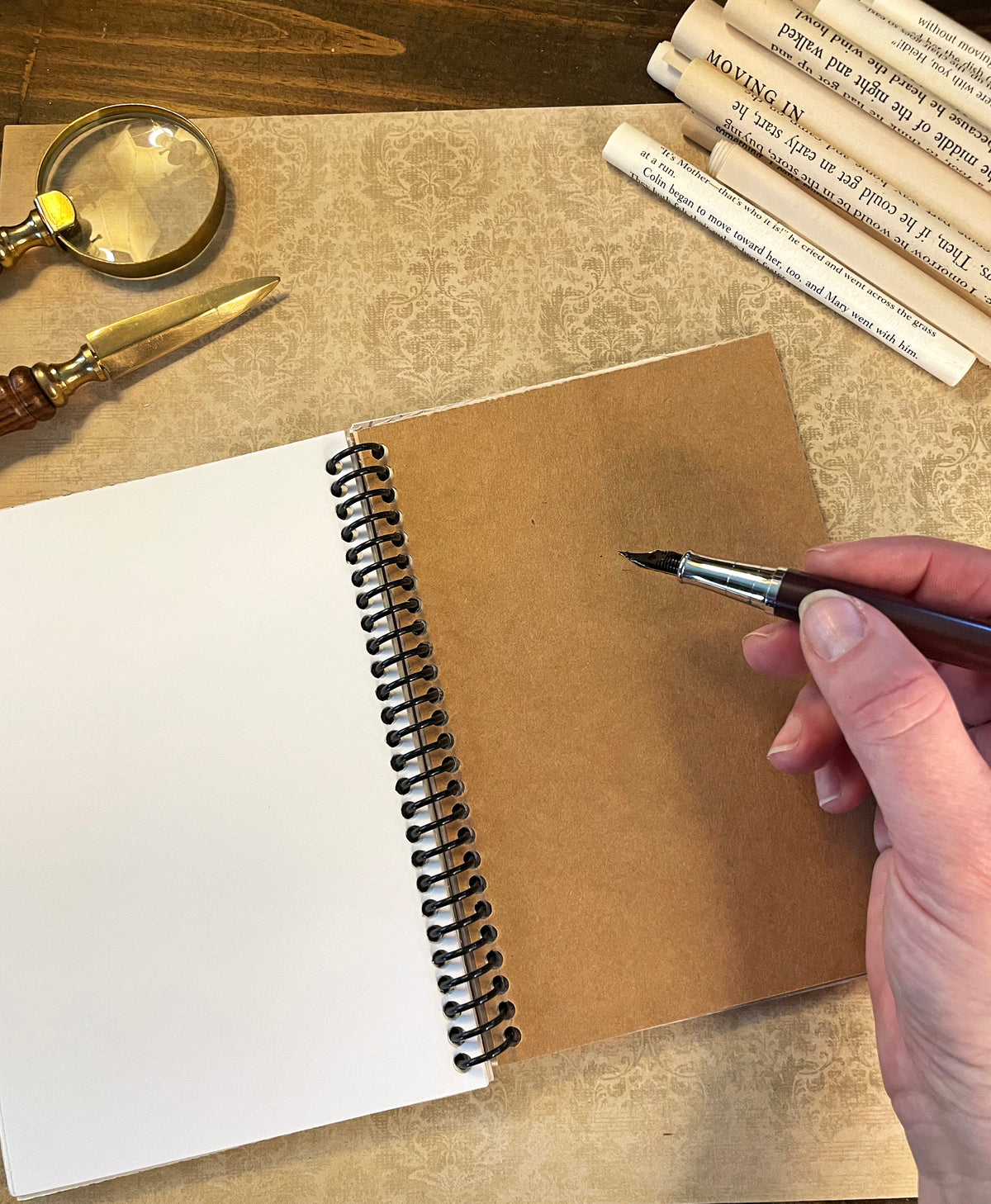 Reading Journal (“Ana Bolena Arquer” by Jules Adolphe Goupil), handmade journal featuring book pages from classic titles